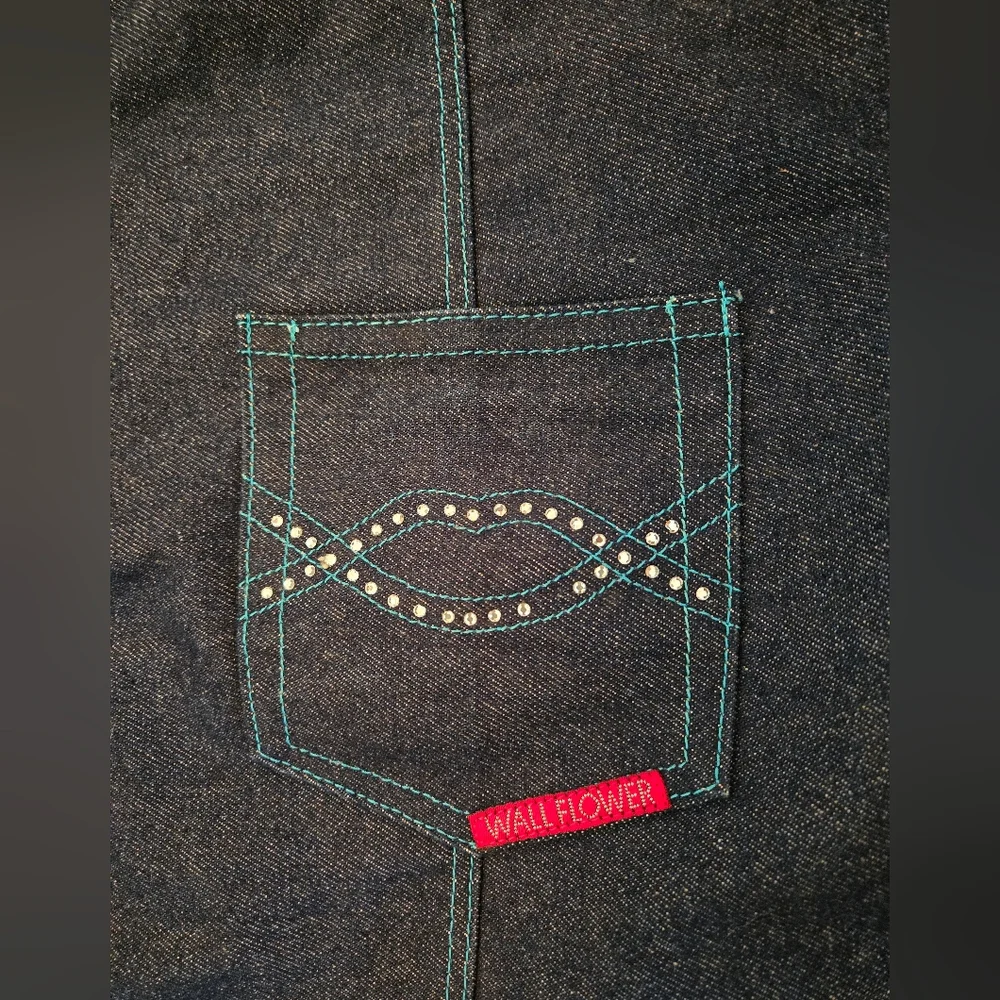 Wallflower Dark Denim Backpack with Blue Straps And Rhinestone‎ Details